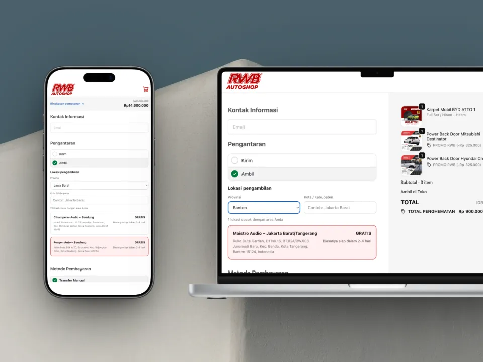 Checkout WooCommerce RWB Auto Shop setelah redesign ala Shopify