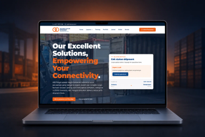 Mockup laptop yang menampilkan homepage exportimportdept.com untuk studi kasus transformasi ke WordPress custom