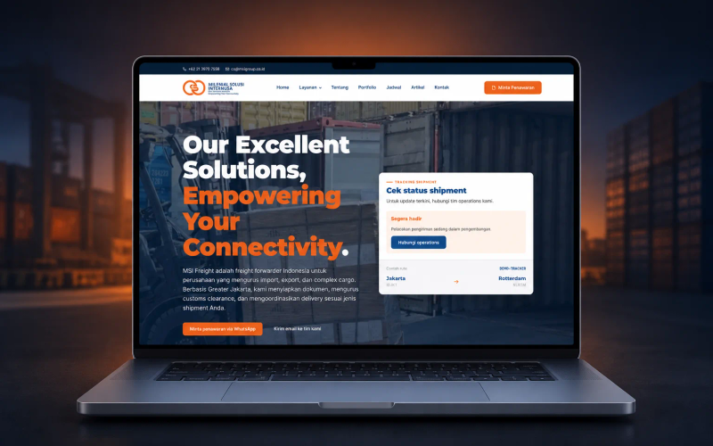 Laptop mockup showing the exportimportdept.com homepage for a custom WordPress transformation case study