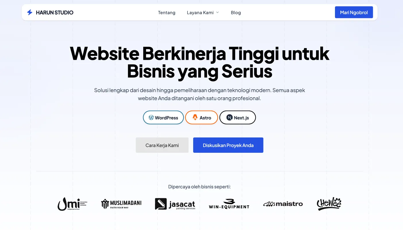 Harun Studio Homepage Setelah Migrasi ke Astro