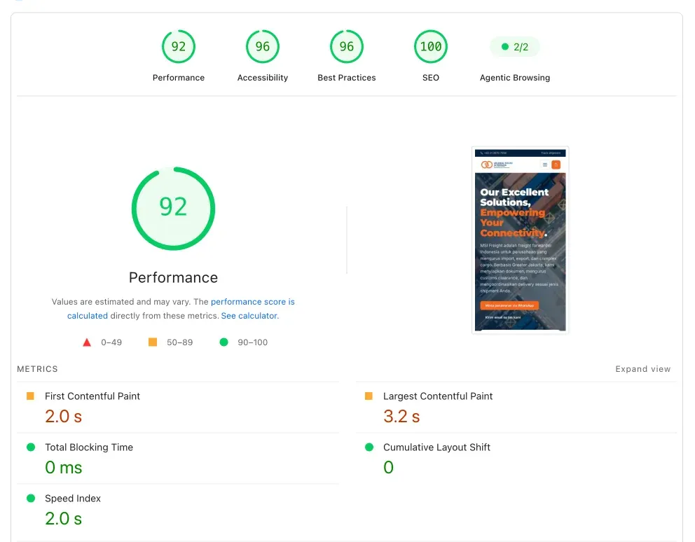 Hasil PageSpeed Insights mobile exportimportdept.com