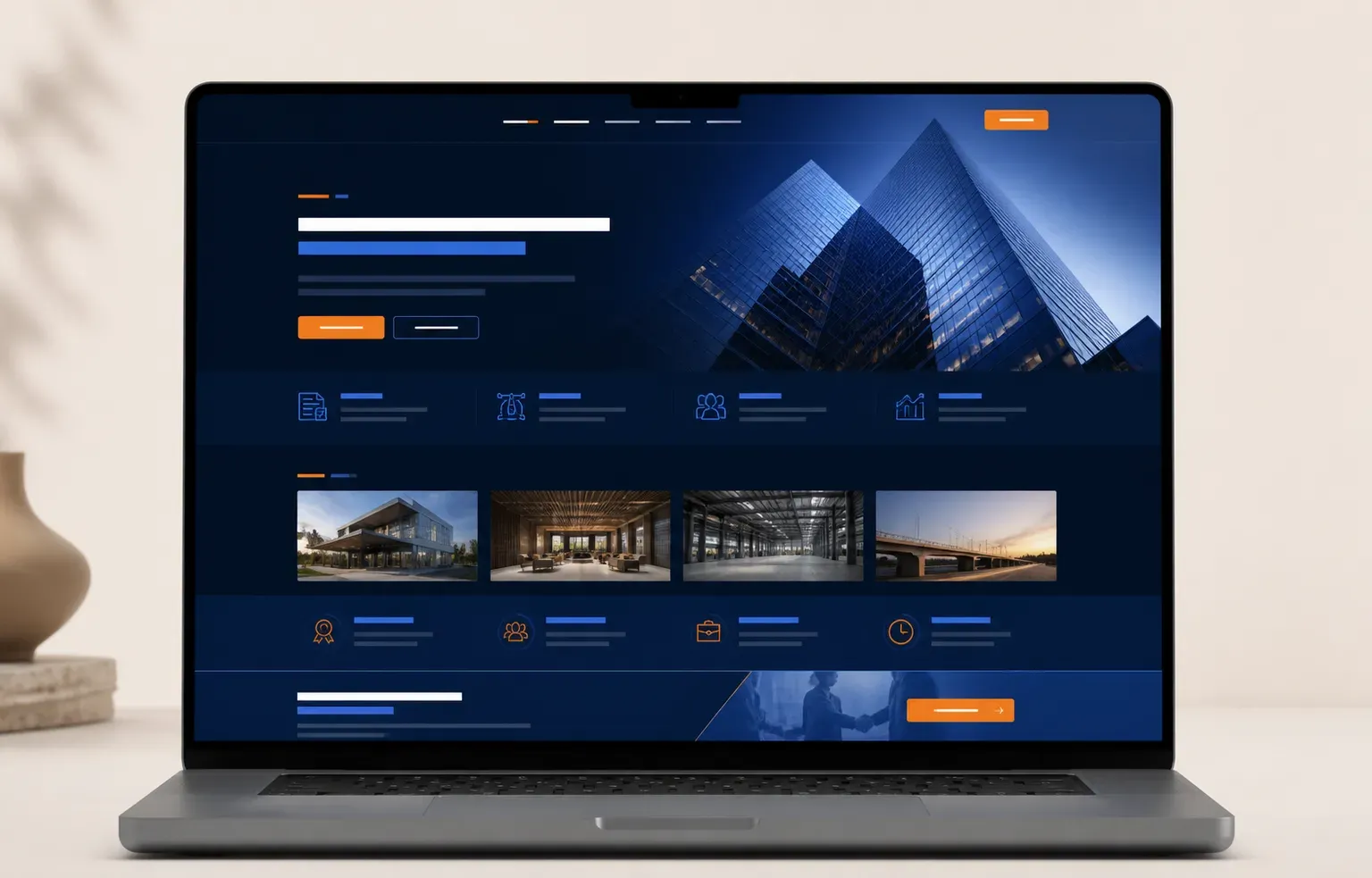 Mockup website company profile dengan layanan dan portofolio perusahaan