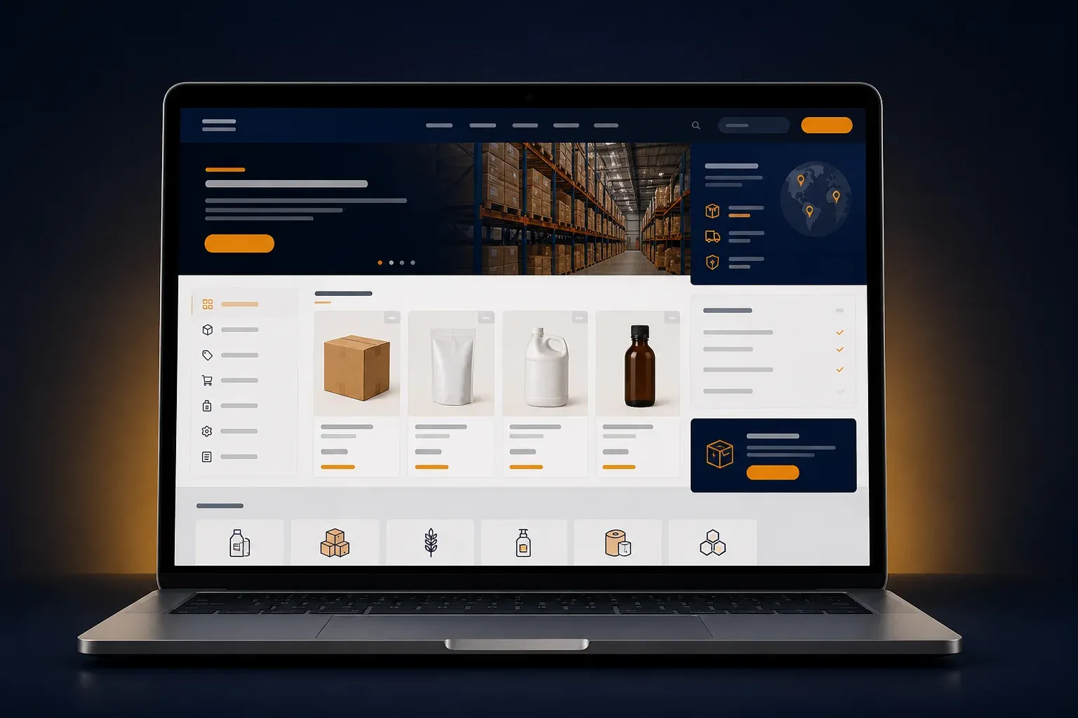 Mockup website distributor dengan katalog produk dan inquiry wholesale